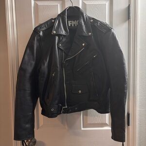 FMC Black Leather Biker Bomber Jacket